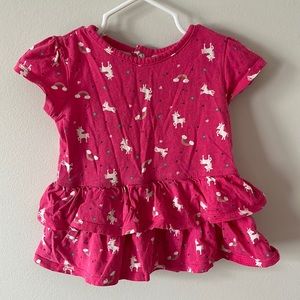 Carter’s pink unicorn t-shirt with ruffles. 24 months.